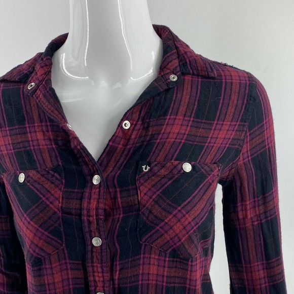 True Religion Snap Up Shirt Womens XS Red Black - Picture 2 of 6